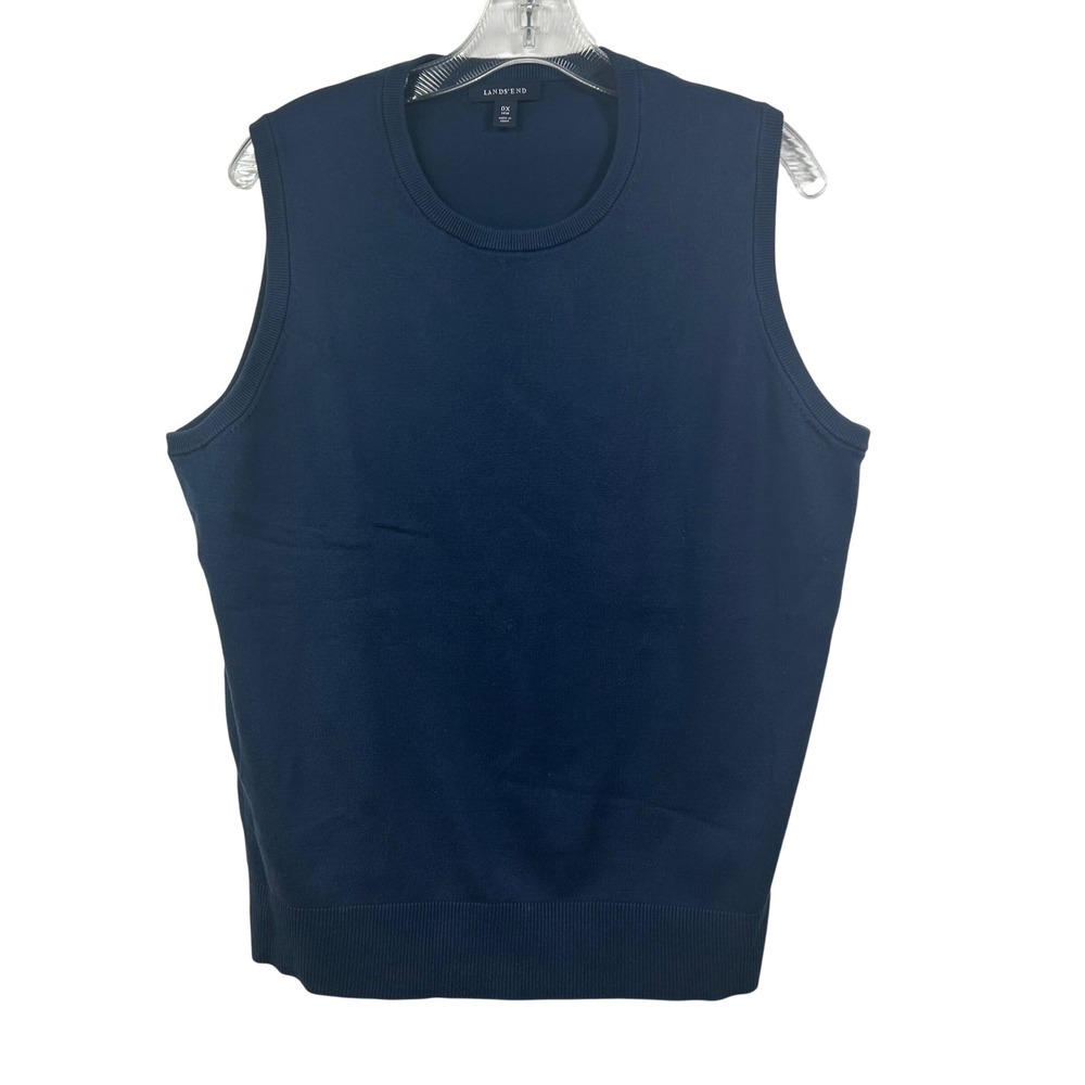 Lands End Navy Blue Sleeveless Sweater Shell Crew Neck Cotton Blend 0X 14W